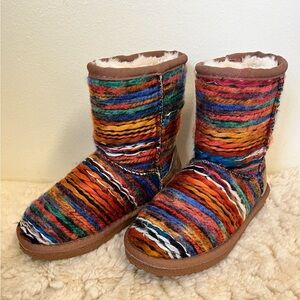 LAMO JUAREZ MULTICOLORED SHORT KIDS BOOTS SIZE 12 PULL ON FAUX FUR *see descrip